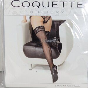 1 pair Coquette Black Thigh High Stockings 1/2 back seam with bows OS #1795